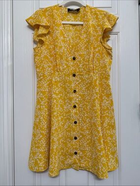 MINKPINK Yellow Floral Button-Front Dress